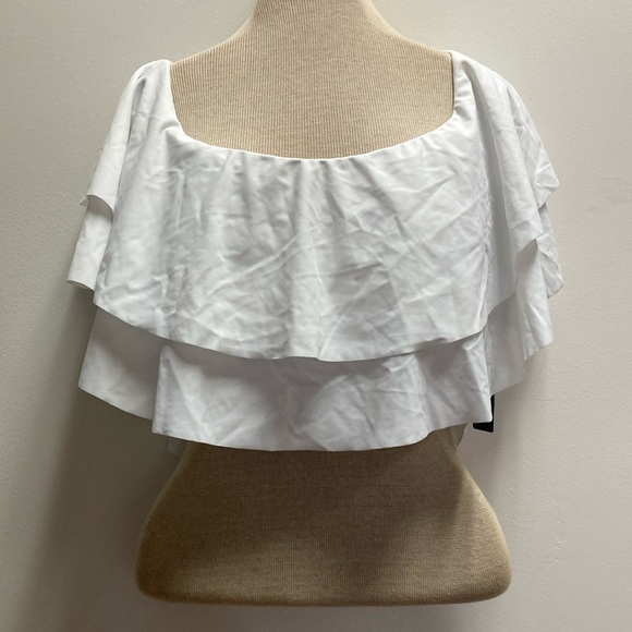 White Ruffled Off-Shoulder Swim Top - Picture 1 of 3